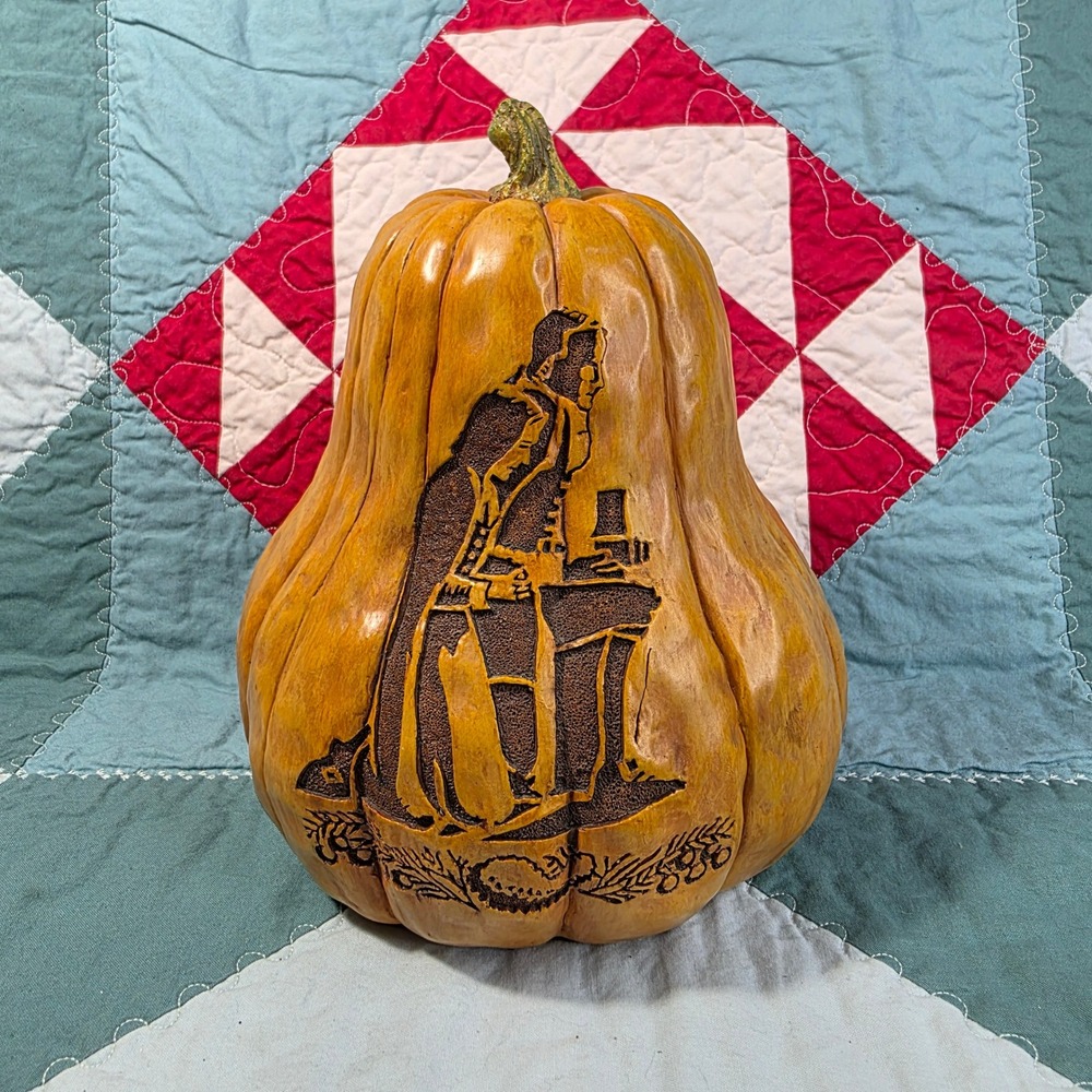 Roman Inc Pumpkin Figurine Unisex OS Orange Carved Thanksgiving Pilgrim Decor